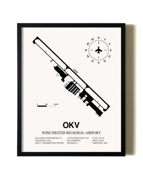 Framed Winchester Regional Airport wall art poster in black frame