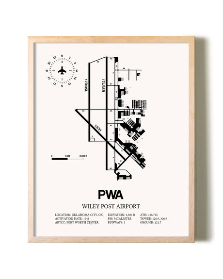 Wiley Post Airport framed wall art in white frame
