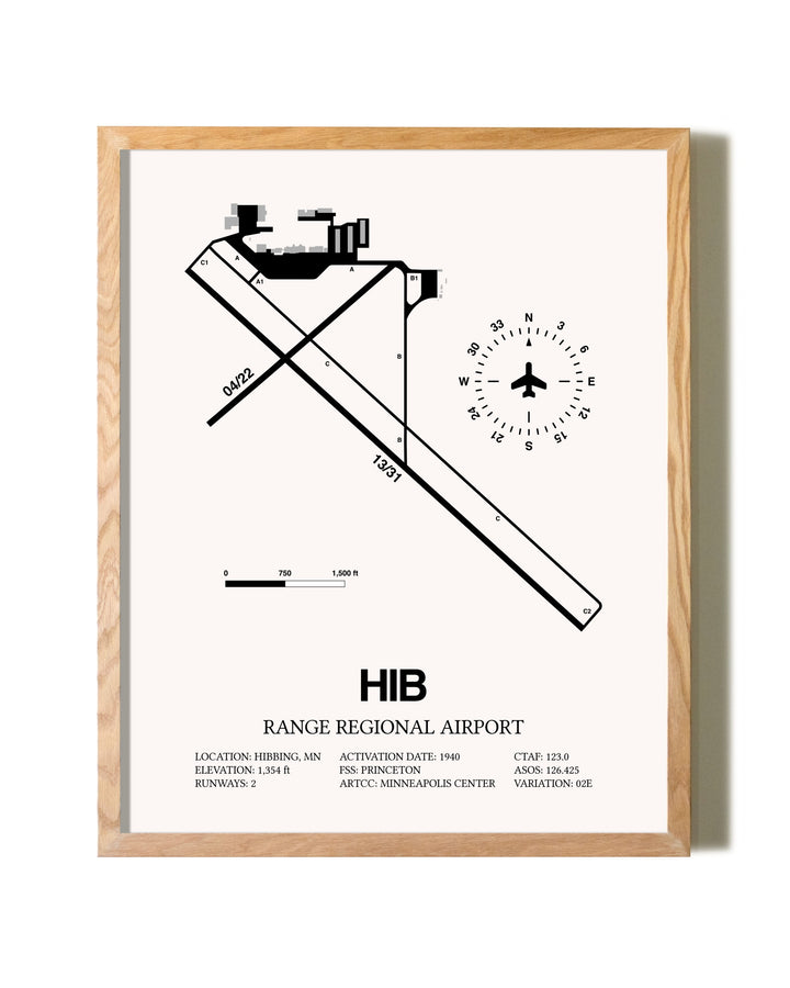 Range Regional Airport framed print in natural wood frame
