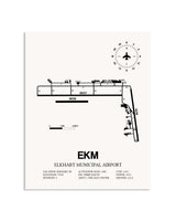 Gray Elkhart Municipal Airport framed poster displayed in an airplane hangar