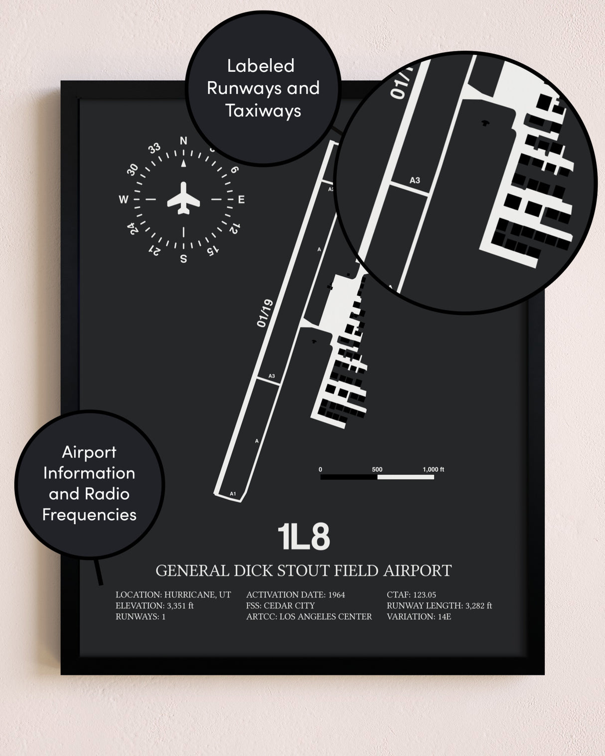 General Dick Stout Field Airport poster size comparison chart