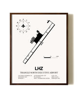 Triangle North Executive Airport aviation print in walnut frame