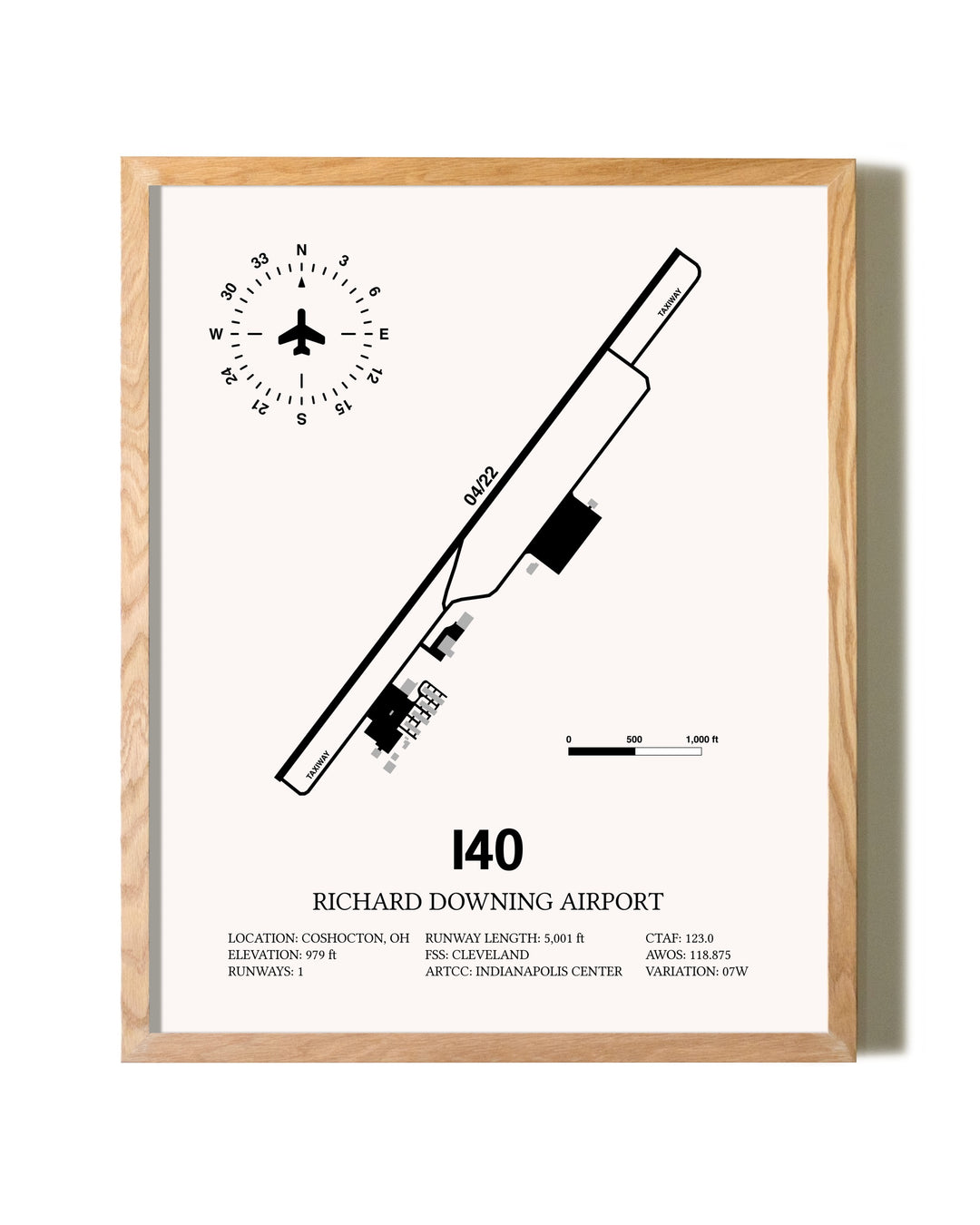 Richard Downing Airport framed print in natural wood frame