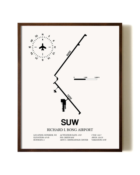 Richard I Bong Airport aviation print in walnut frame