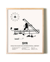 Syracuse Hancock International Airport framed wall art in white frame