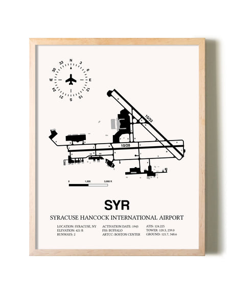 Syracuse Hancock International Airport framed wall art in white frame