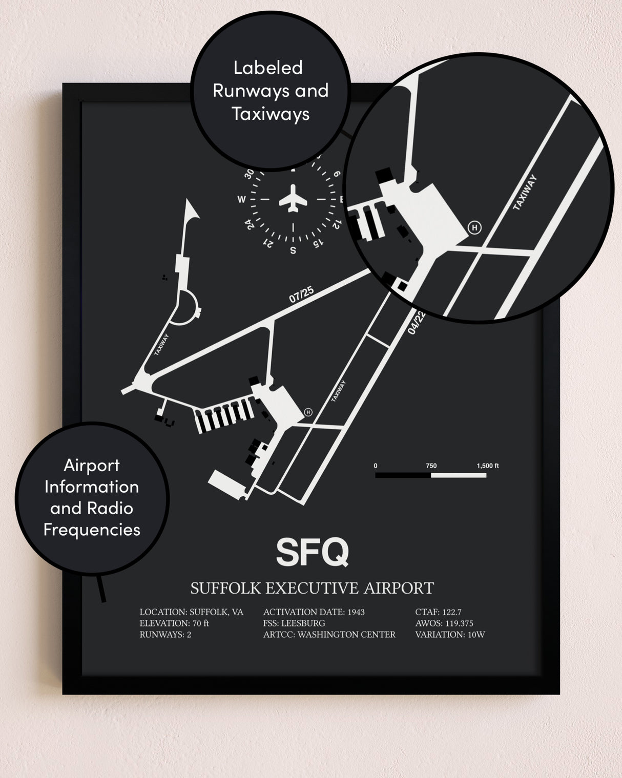 Suffolk Executive Airport poster size comparison chart