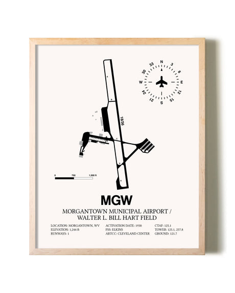 Morgantown Municipal Airport / Walter L. Bill Hart Field framed wall art in white frame