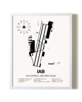 McConnell Air Force Base airport map poster in oak frame