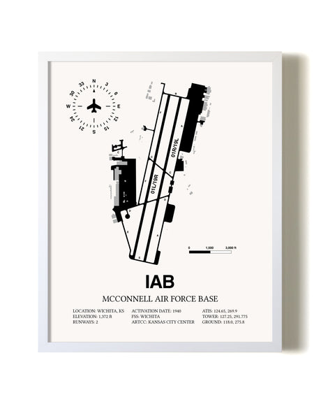 McConnell Air Force Base airport map poster in oak frame