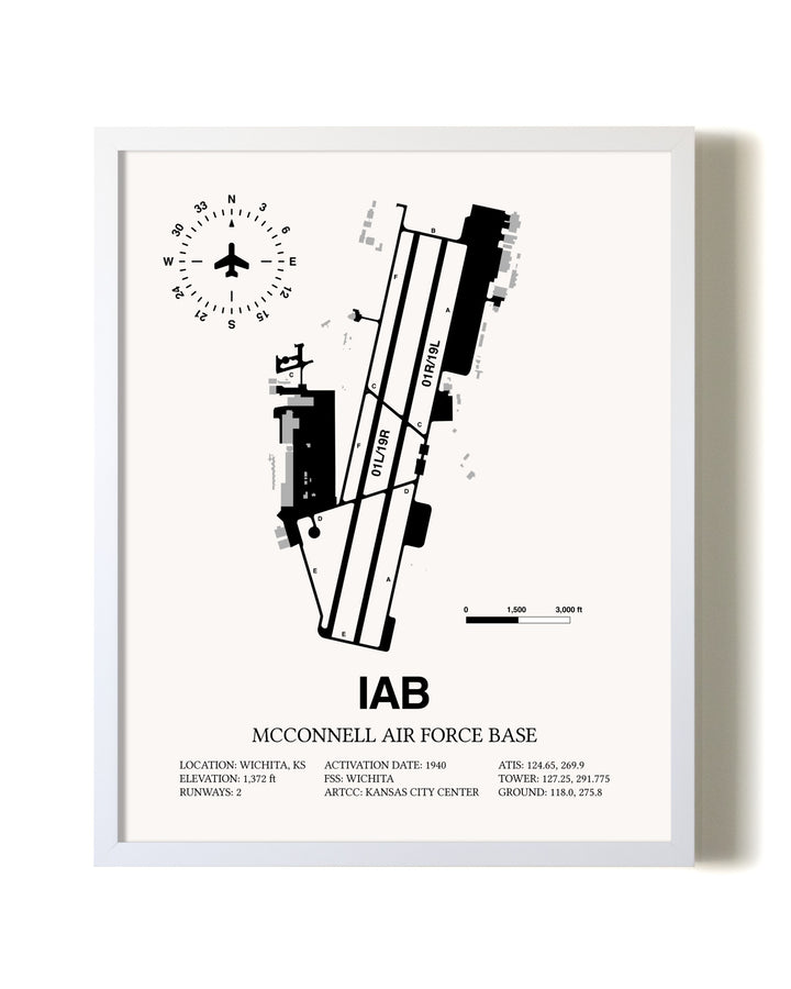 McConnell Air Force Base airport map poster in oak frame