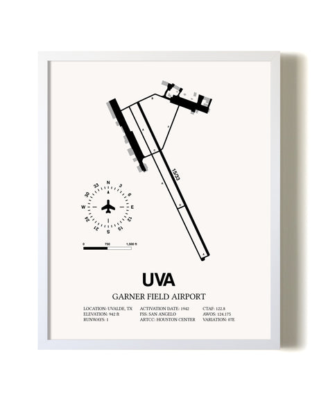 Garner Field Airport airport map poster in oak frame