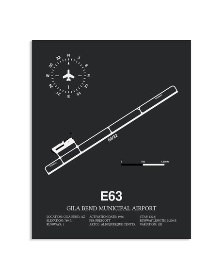 Gray Framed Gila Bend Municipal Airport layout wall art poster