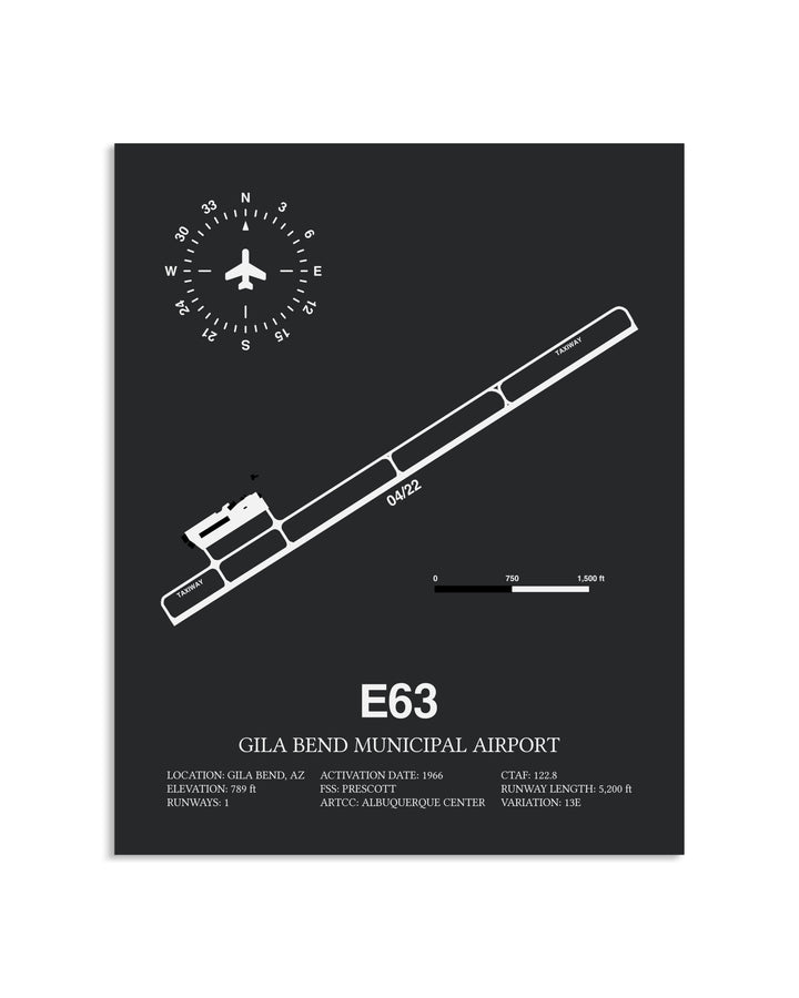Gray Framed Gila Bend Municipal Airport layout wall art poster