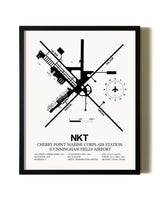 Framed Cherry Point Marine Corps Air Station (Cunningham Field) Airport wall art poster in black frame