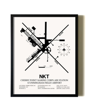 Framed Cherry Point Marine Corps Air Station (Cunningham Field) Airport wall art poster in black frame