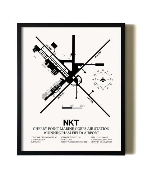 Framed Cherry Point Marine Corps Air Station (Cunningham Field) Airport wall art poster in black frame