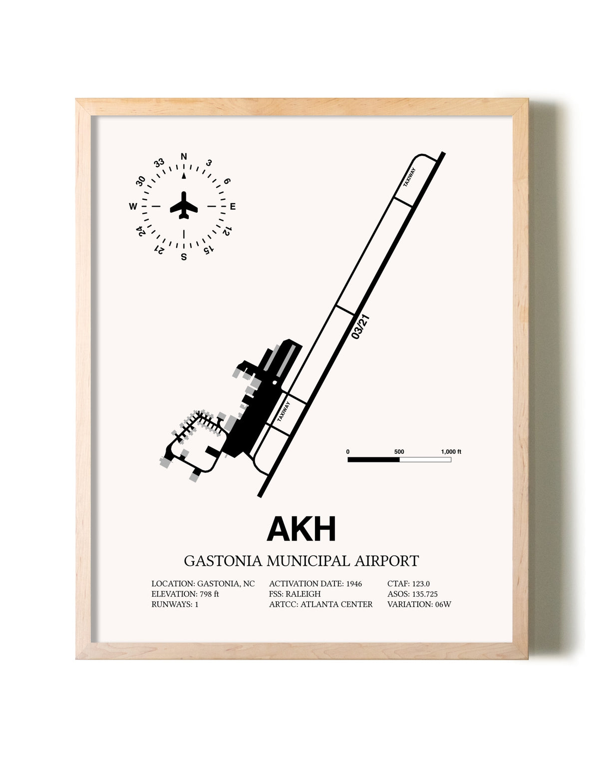 Gastonia Municipal Airport framed wall art in white frame