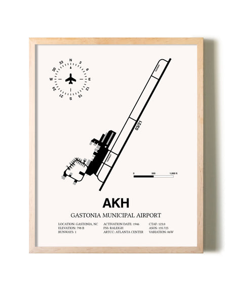 Gastonia Municipal Airport framed wall art in white frame