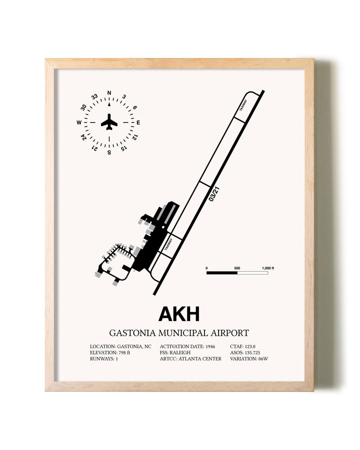 Gastonia Municipal Airport framed wall art in white frame