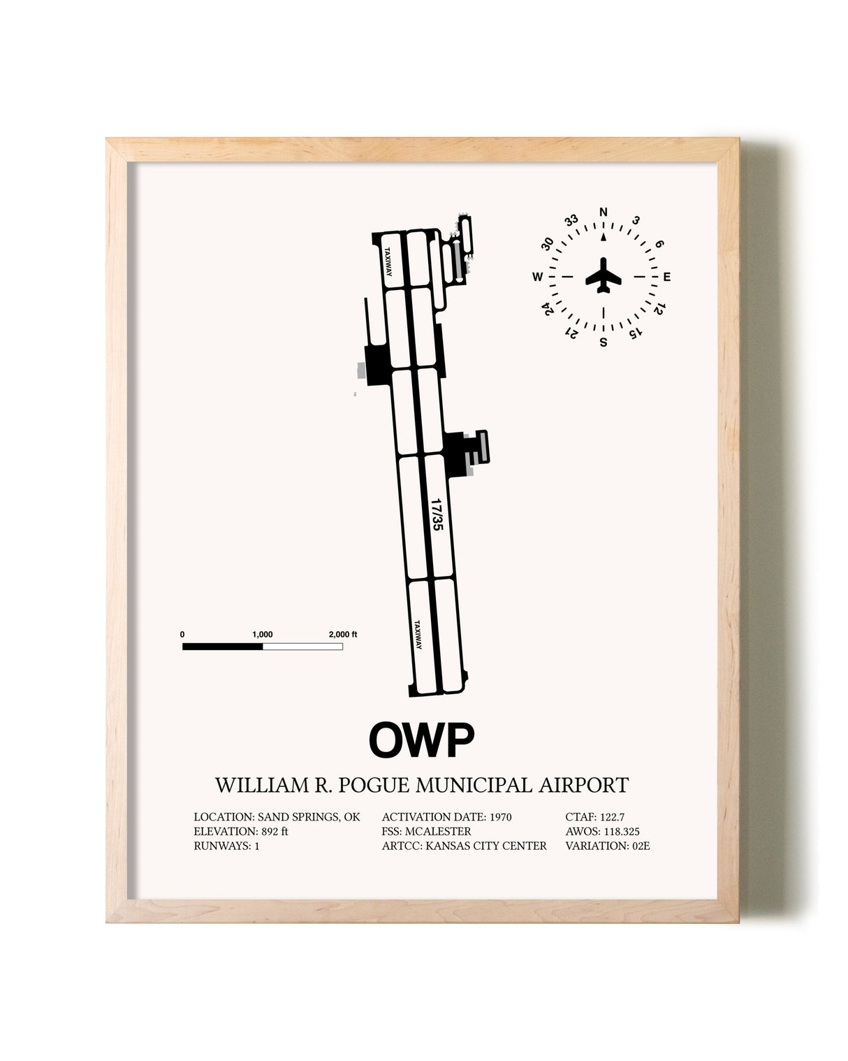 William R. Pogue Municipal Airport framed wall art in white frame