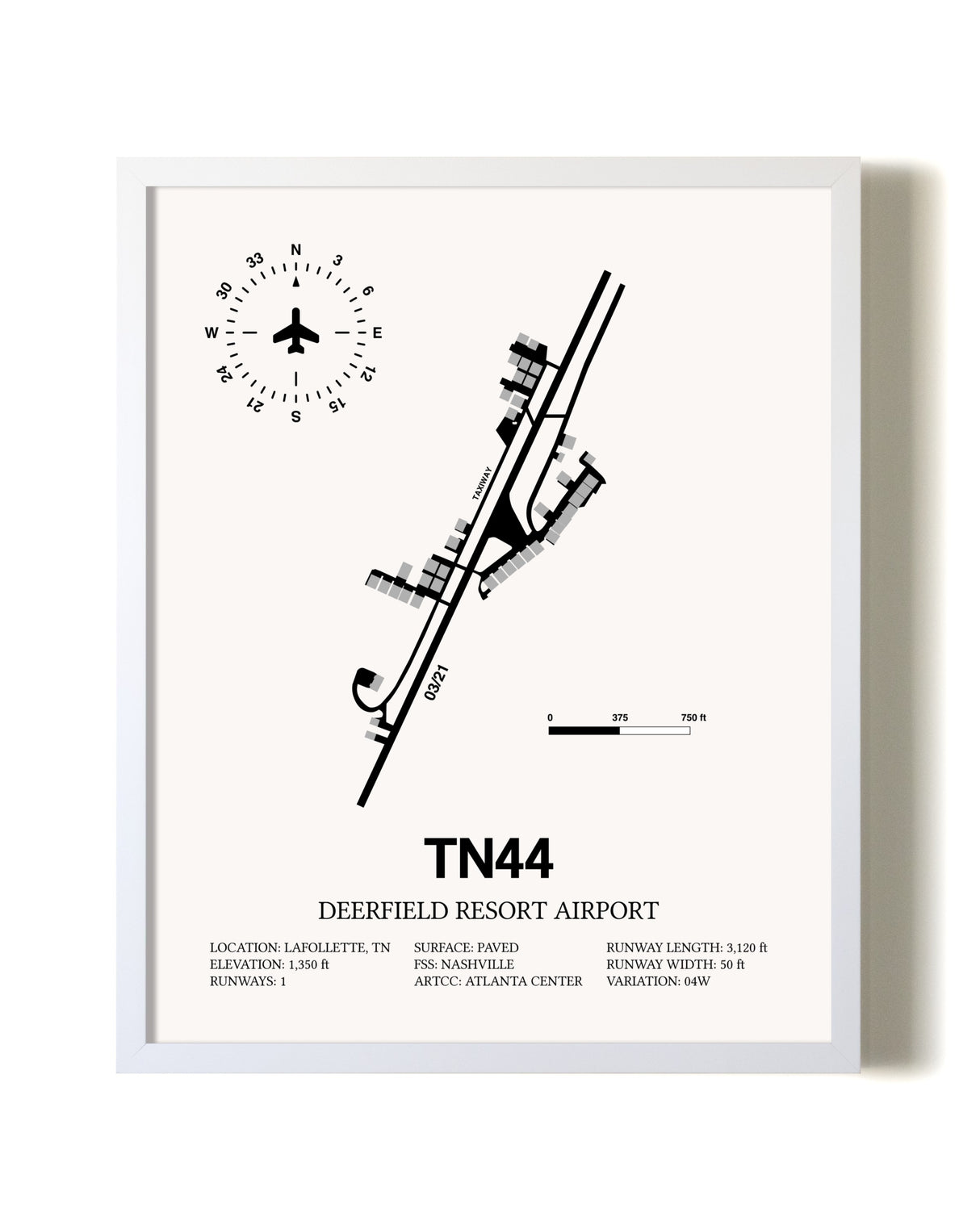 Deerfield Resort Airport airport map poster in oak frame