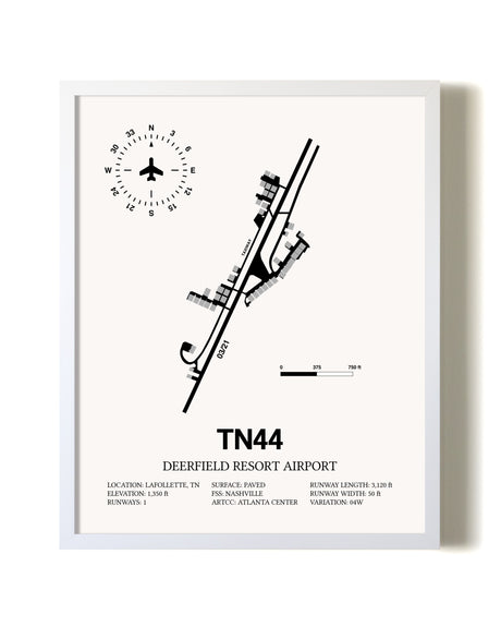 Deerfield Resort Airport airport map poster in oak frame