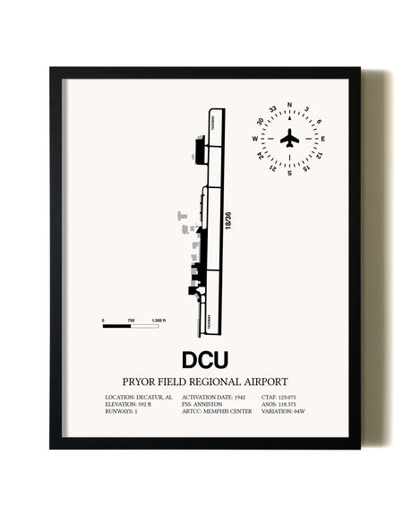 Framed Pryor Field Regional Airport wall art poster in black frame