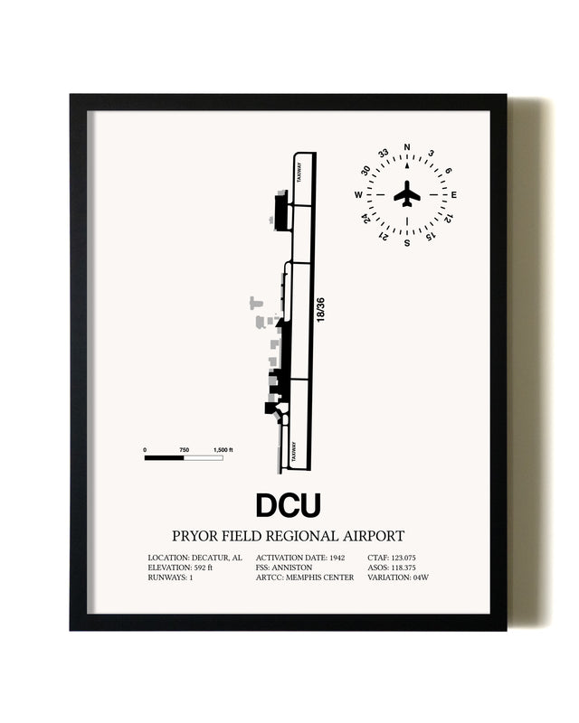 Framed Pryor Field Regional Airport wall art poster in black frame