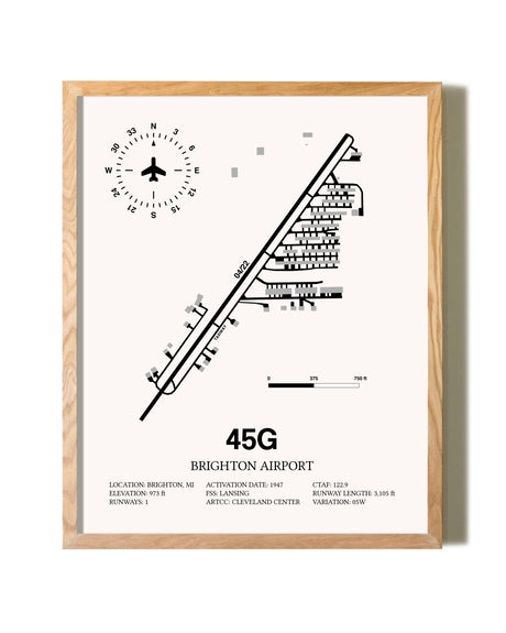 Brighton Airport framed print in natural wood frame