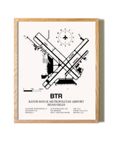 Baton Rouge Metropolitan Airport (Ryan Field) framed print in natural wood frame