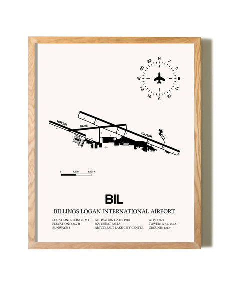 Billings Logan International Airport framed print in natural wood frame