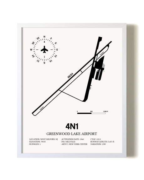 Greenwood Lake Airport airport map poster in oak frame