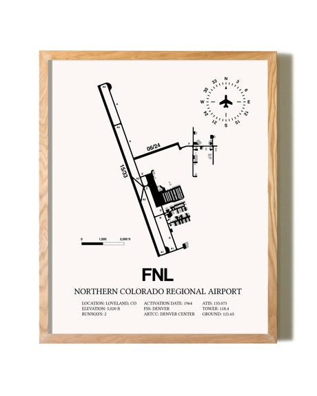 Northern Colorado Regional Airport framed print in natural wood frame