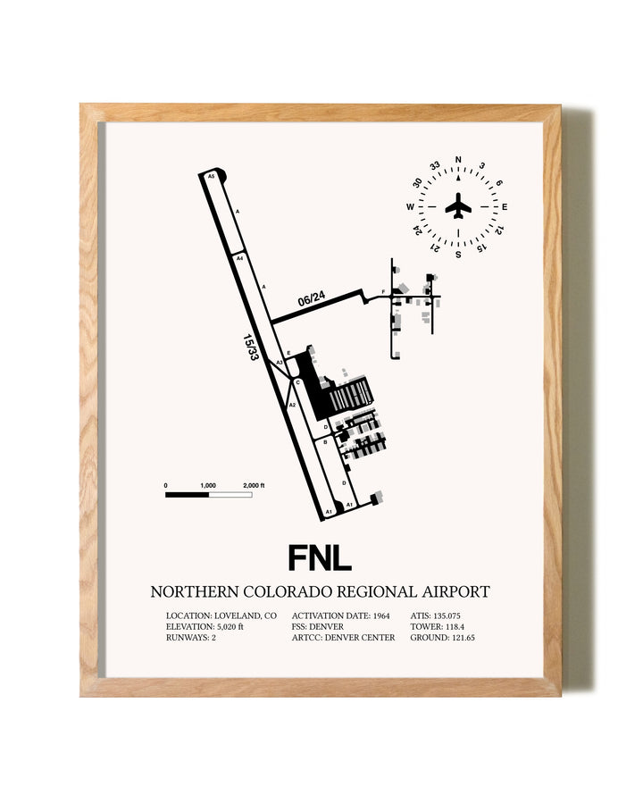 Northern Colorado Regional Airport framed print in natural wood frame