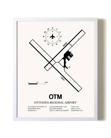 Ottumwa Regional Airport airport map poster in oak frame