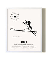 Worcester Regional Airport airport map poster in oak frame