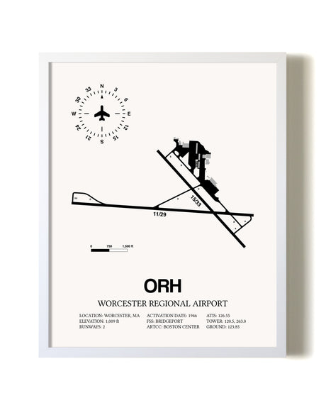 Worcester Regional Airport airport map poster in oak frame