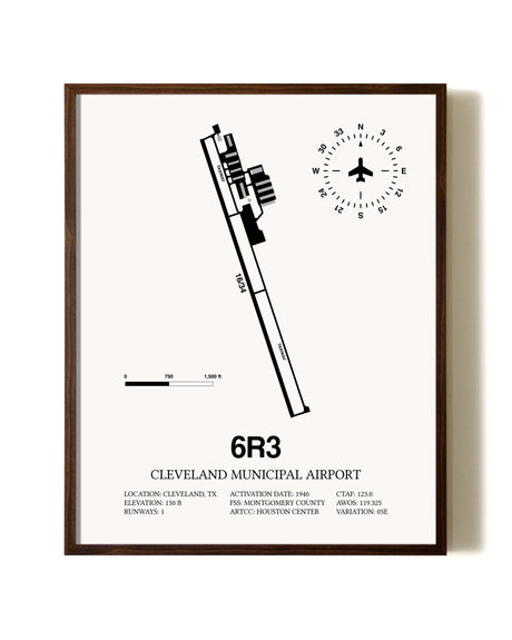 Cleveland Municipal Airport aviation print in walnut frame