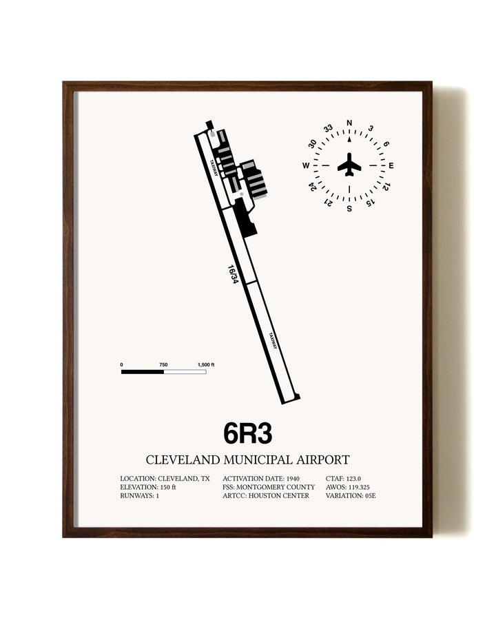 Cleveland Municipal Airport aviation print in walnut frame