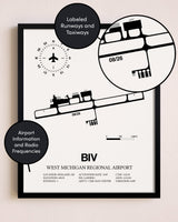 Framed West Michigan Regional Airport layout wall art poster