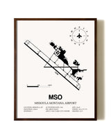 Missoula Montana Airport aviation print in walnut frame