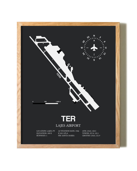 Lajes Airport framed print in natural wood frame