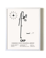 Cherokee County Regional Airport airport map poster in oak frame