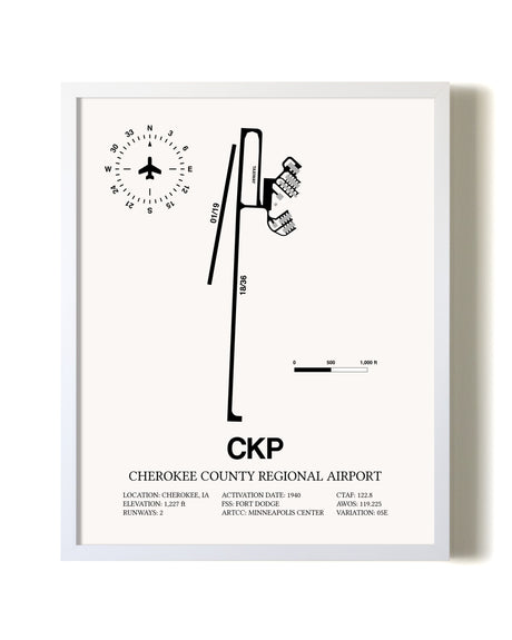 Cherokee County Regional Airport airport map poster in oak frame