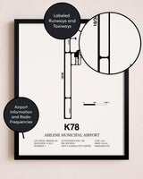 Framed Abilene Municipal Airport layout wall art poster