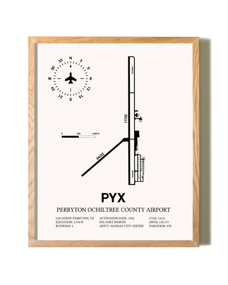 Perryton Ochiltree County Airport framed print in natural wood frame