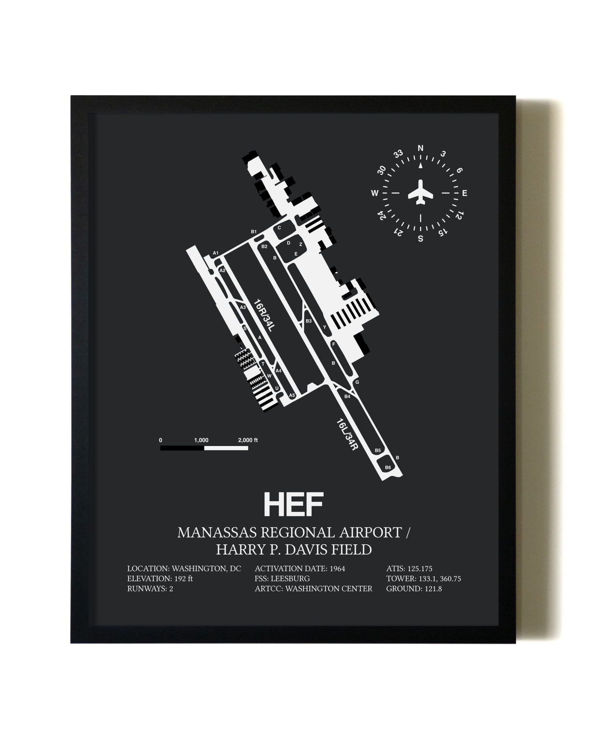 Unframed Manassas Regional Airport / Harry P. Davis Field map print poster