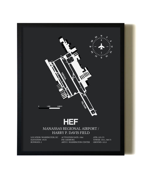 Unframed Manassas Regional Airport / Harry P. Davis Field map print poster