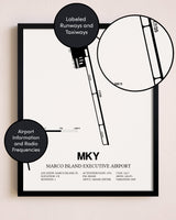 Framed Marco Island Executive Airport layout wall art poster
